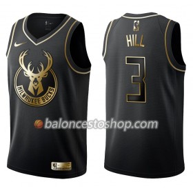 Camiseta Hombre NBA Milwaukee Bucks George Hill 3 Nike Negro Golden Edition Swingman